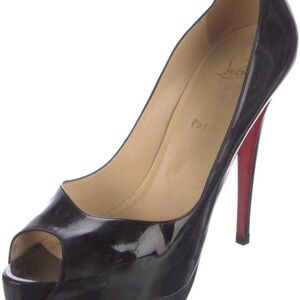 Christian Louboutin Black and Red Peep-Toe Heels
